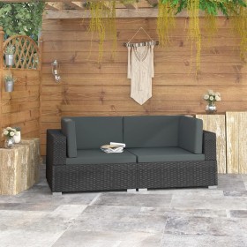 Ecksitzgruppe mit Kissen 2 Stück aus schwarzem PE-Rattan von vidaXL, Modulare Sofas für den Außenbereich - Ref: Foro24-47263,...