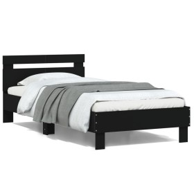 Estructura cama con cabecero madera ingeniería negro 100x200 cm de , Camas y somieres - Ref: Foro24-838527, Precio: 90,33 €, ...