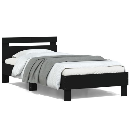 Estructura cama con cabecero madera ingeniería negro 100x200 cm de , Camas y somieres - Ref: Foro24-838527, Precio: 89,99 €, ...