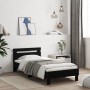 Bed frame with black engineered wood headboard 100x200 cm by , Beds and slatted bases - Ref: Foro24-838527, Price: 90,45 €, D...