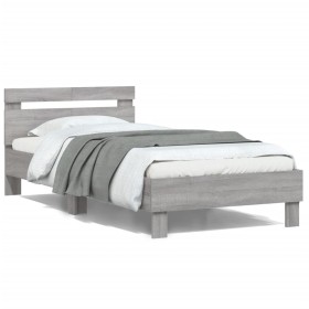 Sonoma gray engineered wood bed with headboard 100x200 cm by , Beds and slatted bases - Ref: Foro24-838531, Price: 89,73 €, D...