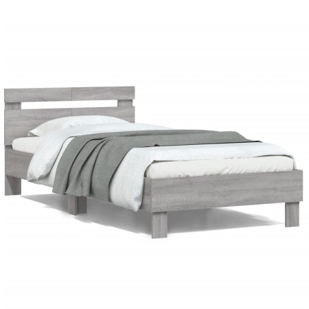 Sonoma gray engineered wood bed with headboard 100x200 cm by , Beds and slatted bases - Ref: Foro24-838531, Price: 89,60 €, D...