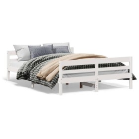 Bed frame with white pine wood headboard 120x200 cm by , Beds and slatted bases - Ref: Foro24-842791, Price: 179,46 €, Discou...