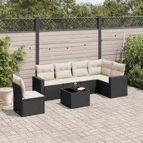 7-teiliges Garten-Essset und schwarze Kissen aus synthetischem Rattan von , Modulare Sofas für den Außenbereich - Ref: Foro24...