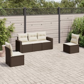 5-teiliges Garten-Essset und braune Kissen aus synthetischem Rattan von , Modulare Sofas für den Außenbereich - Ref: Foro24-3...