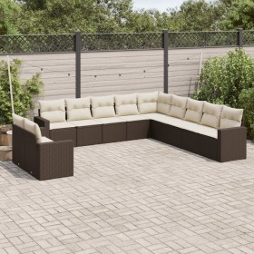 Gartensofa-Set 11-teilig mit braunen synthetischen Rattankissen von , Modulare Sofas für den Außenbereich - Ref: Foro24-32515...