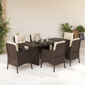 7-teiliges Garten-Essset mit braunen Kissen aus synthetischem Rattan von , Gartensets - Ref: Foro24-3211882, Preis: 717,99 €,...