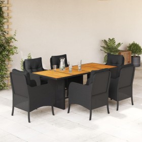 7-teiliges Garten-Essset und schwarze Kissen aus synthetischem Rattan von , Gartensets - Ref: Foro24-3211896, Preis: 727,99 €...