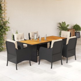 Set de comedor de jardín 7 pzas y cojines ratán sintético negro de , Conjuntos de jardín - Ref: Foro24-3211894, Precio: 706,7...