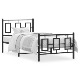 Bed frame with headboard and black metal footboard 90x190 cm by , Beds and slatted bases - Ref: Foro24-374251, Price: 84,70 €...