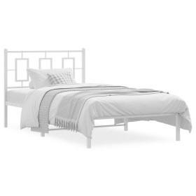 Estructura de cama de metal con cabecero blanco 100x200 cm de , Camas y somieres - Ref: Foro24-374285, Precio: 74,99 €, Descu...