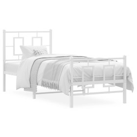 Metal bed frame with headboard and footboard white 75x190 cm by , Beds and slatted bases - Ref: Foro24-374298, Price: 75,99 €...