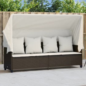 Lounger with hood and brown synthetic rattan cushions by , Loungers - Ref: Foro24-368354, Price: 274,99 €, Discount: %