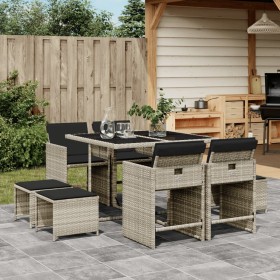 Garden dining set 9 pieces with light gray synthetic rattan cushions by , Garden sets - Ref: Foro24-3211139, Price: 428,99 €,...