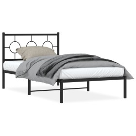 Bed frame with black metal headboard 100x200 cm by , Beds and slatted bases - Ref: Foro24-376221, Price: 68,99 €, Discount: %