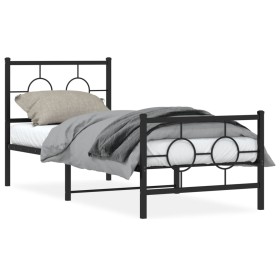 Bed frame with headboard and black metal footboard 80x200 cm by , Beds and slatted bases - Ref: Foro24-376235, Price: 67,99 €...