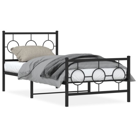 Bed frame with headboard and black metal footboard 90x200 cm by , Beds and slatted bases - Ref: Foro24-376237, Price: 79,28 €...