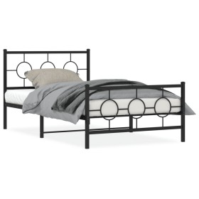 Bed frame with headboard and black metal footboard 107x203cm by , Beds and slatted bases - Ref: Foro24-376240, Price: 84,99 €...