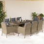 Set comedor de jardín 9 pzas con cojines ratán sintético beige de , Conjuntos de jardín - Ref: Foro24-3211889, Precio: 952,91...