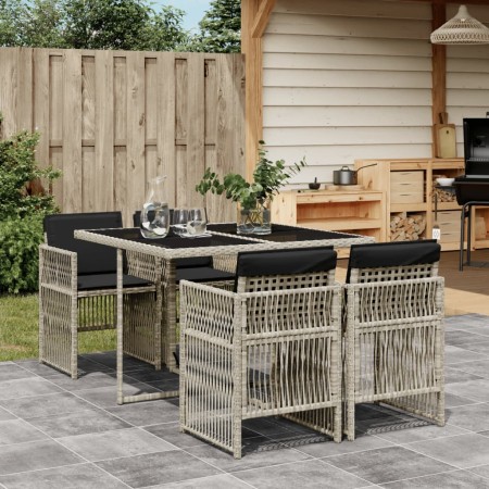 Garden dining set 5 pieces with light gray synthetic rattan cushions by , Garden sets - Ref: Foro24-3210899, Price: 302,23 €,...