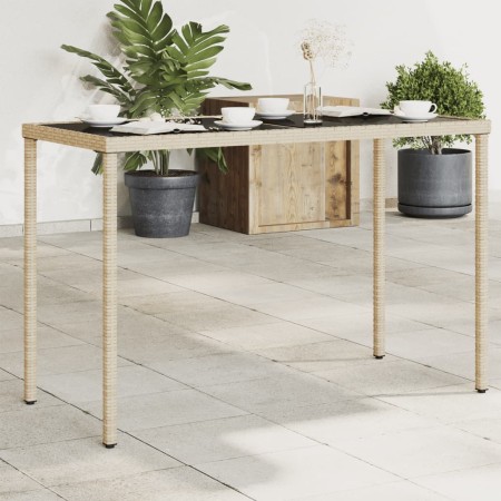 Gartentisch Glasoberfläche PE Rattan Beige 115x54x74 cm von , Gartentische - Ref: Foro24-365075, Preis: 65,99 €, Rabatt: %