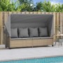 Sun lounger with hood and beige synthetic rattan cushions by , Loungers - Ref: Foro24-368356, Price: 272,63 €, Discount: %