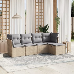 Gartensofa-Set mit beigem Kissenmix, 5-teilig aus PE-Rattan von , Gartensets - Ref: Foro24-3263135, Preis: 302,48 €, Rabatt: %