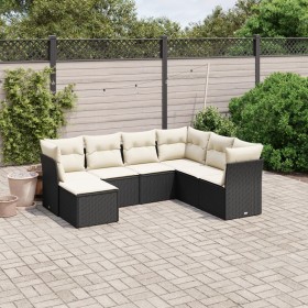 7-teiliges Garten-Essset und schwarze Kissen aus synthetischem Rattan von , Gartensets - Ref: Foro24-3263212, Preis: 448,23 €...