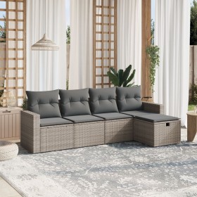 Gartensofa-Set mit Kissen, 5-teilig, graues synthetisches Rattan von , Gartensets - Ref: Foro24-3263466, Preis: 326,76 €, Rab...