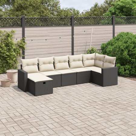 7-teiliges Garten-Essset und schwarze Kissen aus synthetischem Rattan von , Gartensets - Ref: Foro24-3263502, Preis: 449,99 €...