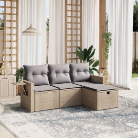 Gartensofa-Set mit beigem Kissenmix, 4-teilig aus PE-Rattan von , Gartensets - Ref: Foro24-3263755, Preis: 278,80 €, Rabatt: %