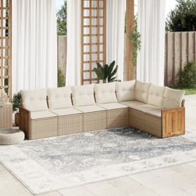 7-teiliges Gartensofa-Set und beigefarbene synthetische Rattankissen von , Gartensets - Ref: Foro24-3227710, Preis: 587,99 €,...