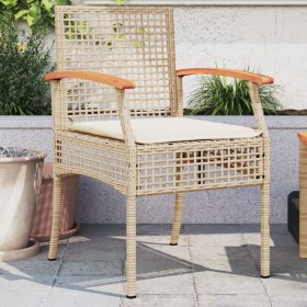 Garden chairs with cushion 2 pcs beige PE rattan and acacia wood by , Garden chairs - Ref: Foro24-366249, Price: 143,94 €, Di...