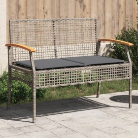 Gartenbank mit Kissen aus grauem synthetischem Rattan und Akazienholz von , Gartenbänke - Ref: Foro24-366256, Preis: 101,99 €...