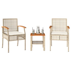 Tisch und Stühle mit Kissen 3 Stück PE Rattan beige Akazienholz von , Gartensets - Ref: Foro24-366261, Preis: 163,99 €, Rabat...