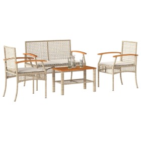 4-teiliges Gartenmöbel-Set und beige synthetische Rattankissen von , Gartensets - Ref: Foro24-366268, Preis: 226,94 €, Rabatt: %