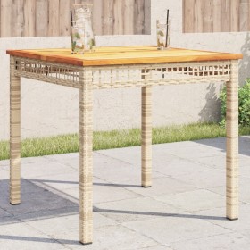 Garden table synthetic rattan beige acacia wood 80x80x75 cm by , Garden tables - Ref: Foro24-366275, Price: 127,75 €, Discoun...