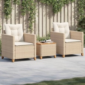 Table and chairs with cushions 3 pieces PE rattan beige acacia wood by , Garden sets - Ref: Foro24-366311, Price: 194,25 €, D...