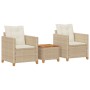 Table and chairs with cushions 3 pieces PE rattan beige acacia wood by , Garden sets - Ref: Foro24-366311, Price: 193,36 €, D...