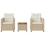 Table and chairs with cushions 3 pieces PE rattan beige acacia wood by , Garden sets - Ref: Foro24-366311, Price: 193,36 €, D...