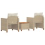 Table and chairs with cushions 3 pieces PE rattan beige acacia wood by , Garden sets - Ref: Foro24-366311, Price: 193,36 €, D...