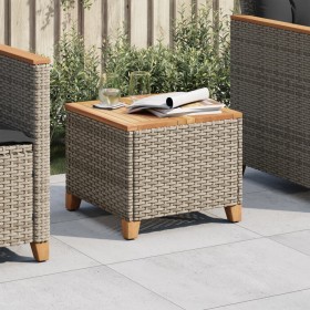 Gartentisch aus synthetischem Rattan, graues Akazienholz, 45 x 45 x 37 cm von , Gartentische - Ref: Foro24-366326, Preis: 52,...