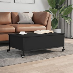 Black engineered wood coffee table with wheels 91x55x34 cm by , Coffee table - Ref: Foro24-842296, Price: 72,99 €, Discount: %