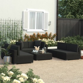 Garden furniture and cushions set 7 pieces black synthetic rattan by vidaXL, Garden sets - Ref: Foro24-47256, Price: 841,99 €...