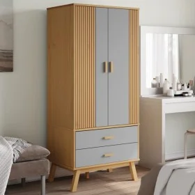 Armario OLDEN madera maciza pino gris y marrón 76,5x53x172 cm de , Armarios roperos - Ref: Foro24-358595, Precio: 245,36 €, D...