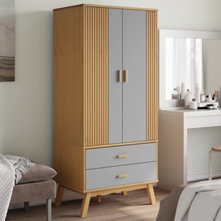 OLDEN wardrobe solid pine wood gray and brown 76.5x53x172 cm by , Wardrobes - Ref: Foro24-358595, Price: 287,69 €, Discount: %