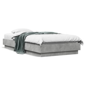 Concrete gray engineered wood bed frame 90x190 cm by , Beds and slatted bases - Ref: Foro24-839633, Price: 91,99 €, Discount: %