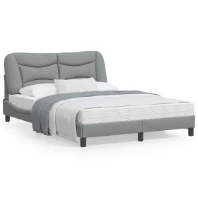 Light gray fabric bed frame with headboard 140x190 cm by , Beds and slatted bases - Ref: Foro24-3207765, Price: 199,43 €, Dis...