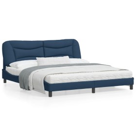 Estructura de cama con cabecero de tela azul 180x200 cm de , Camas y somieres - Ref: Foro24-3207792, Precio: 235,99 €, Descue...