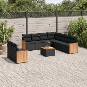 Gartensofa-Set 10-teilig mit schwarzen synthetischen Rattankissen von , Gartensets - Ref: Foro24-3227784, Preis: 633,35 €, Ra...